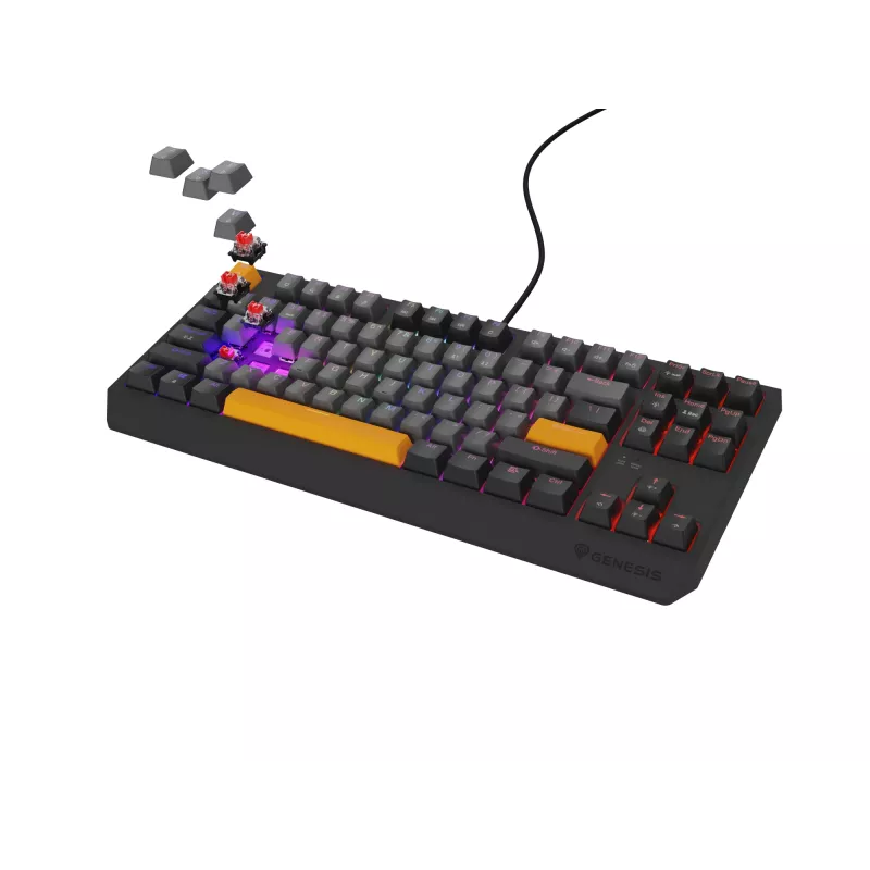 GENESIS Thor 230 TKL klaviatūra žaidimams USB + RF belaidis + Bluetooth QWERTY juoda, pilka, oranžinė