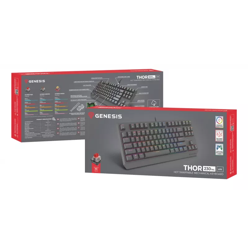 GENESIS Thor 230 TKL Lite klaviatūra, mechaninė, USB, QWERTY, juoda
