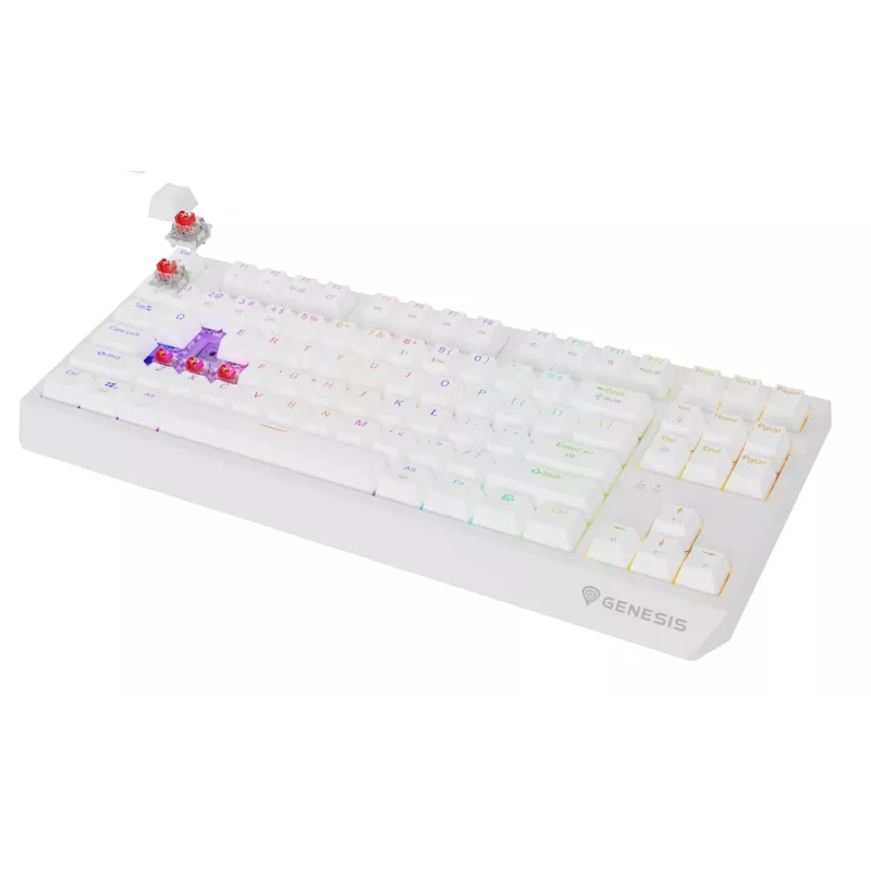 Belaidis žaidimų klaviatūra GENESIS Thor 230 TKL — USB, RF belaidis, Bluetooth, QWERTY, balta