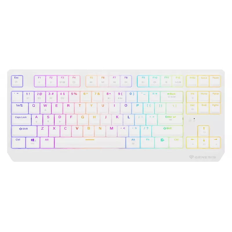 Belaidis žaidimų klaviatūra GENESIS Thor 230 TKL — USB, RF belaidis, Bluetooth, QWERTY, balta