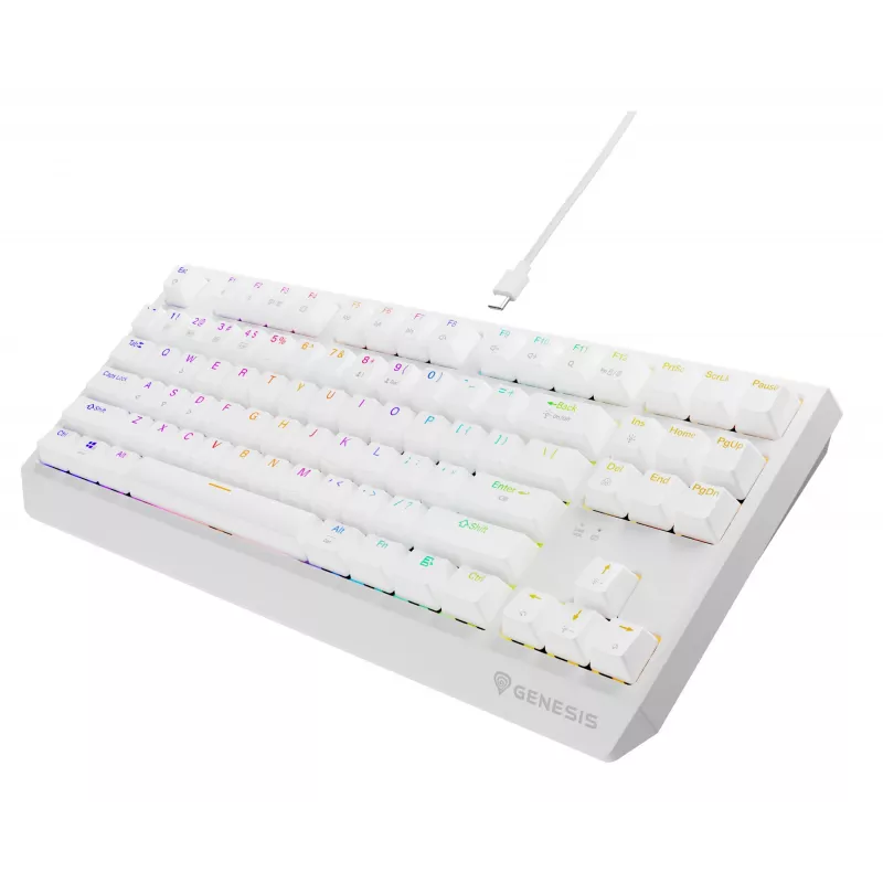 Belaidis žaidimų klaviatūra GENESIS Thor 230 TKL — USB, RF belaidis, Bluetooth, QWERTY, balta