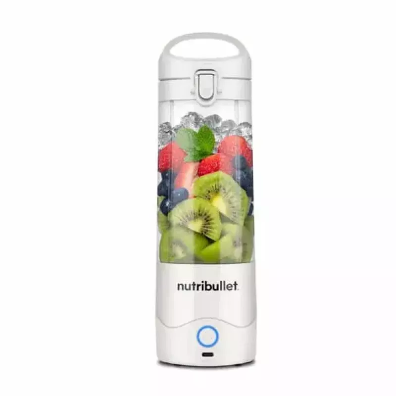 Sportinis blenderis NUTRIBULLET Portable 0,475 L baltas su Tritan dubeniu ir nerūdijančio plieno peiliais, maitinamas baterija
