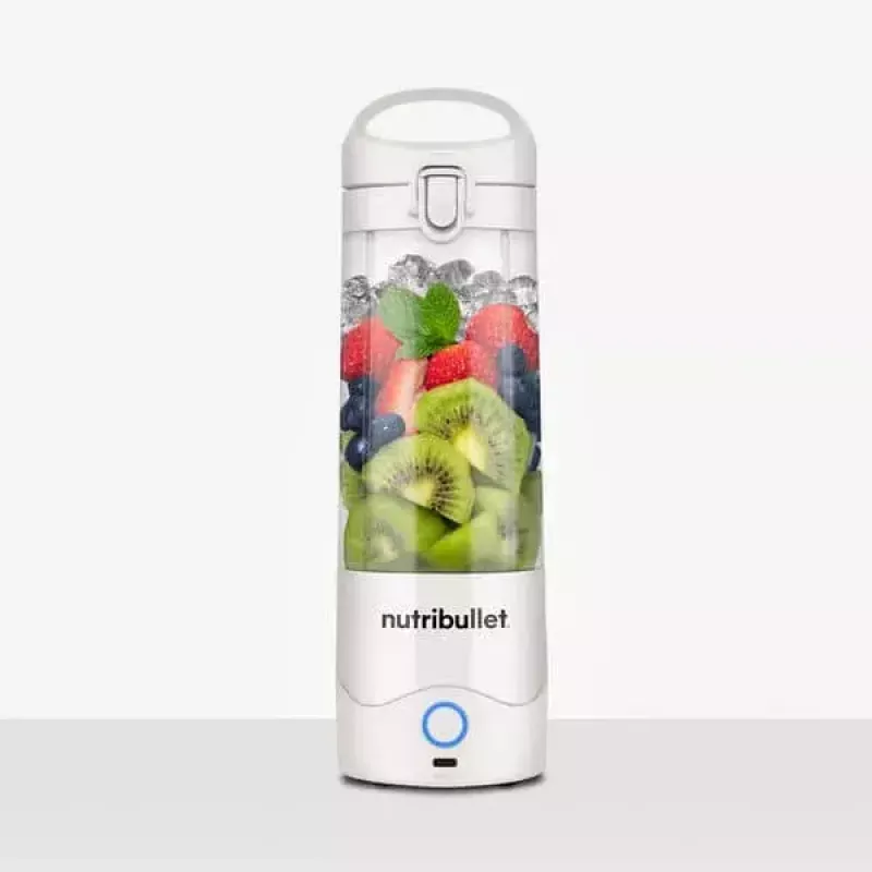 Sportinis blenderis NUTRIBULLET Portable 0,475 L baltas su Tritan dubeniu ir nerūdijančio plieno peiliais, maitinamas baterija