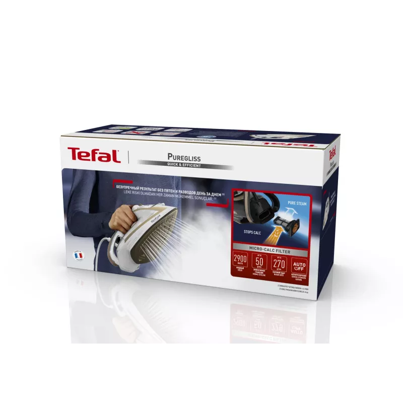 Tefal Puregliss FV8042 lygintuvas sausas ir su garais, Durilium AirGlide Autoclean padas, 3000 W, bronzinis, baltas