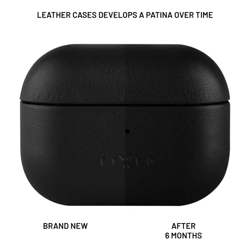 Apsauginis odinis dėklas FIXED FIXLPM-999-BK ausinukų dėžutei su MagSafe palaikymu, juodas