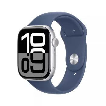 Apple Watch Series 10 GPS 46mm sidabrinis aliuminio korpusas su denimo sportine juostele (M/L)