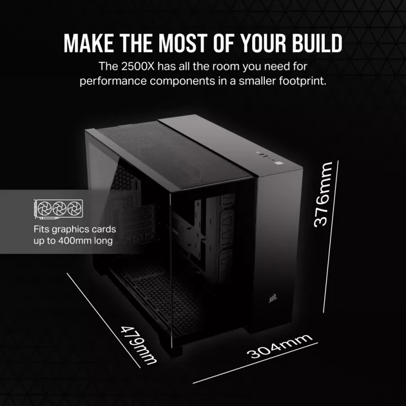 Kompiterio korpusas CORSAIR 2500D AIRFLOW Midi Tower juodas – ATX/Micro ATX, priekyje 280 mm radiatorius, USB-A x2, USB-C x1