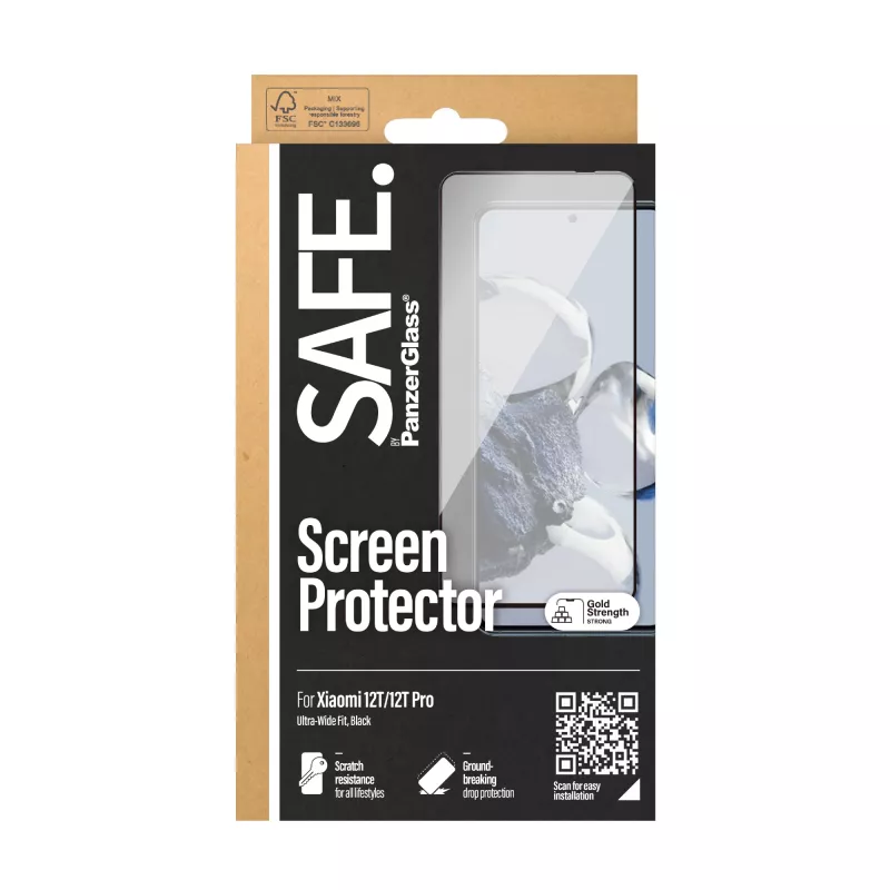 Apsauginis stiklas PanzerGlass SAFE, skirtas Xiaomi 12T / 12T Pro, atsparus įbrėžimams ir smūgiams