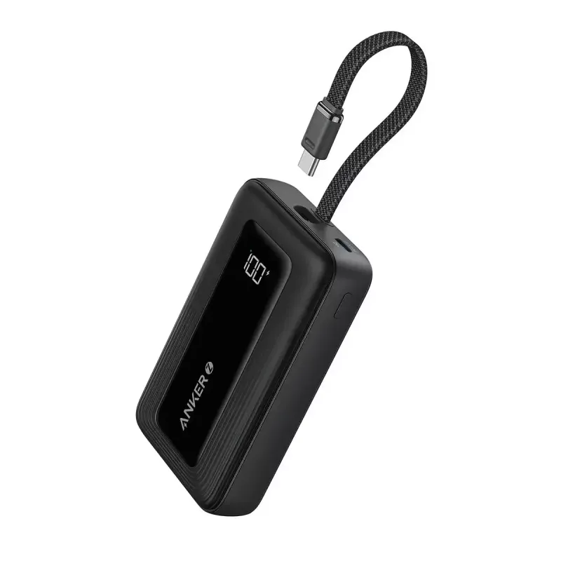 Anker Zolo 10000mAh nešiojama baterija, 30W ultra greitas įkrovimas, integruotas USB-C laidas, juoda