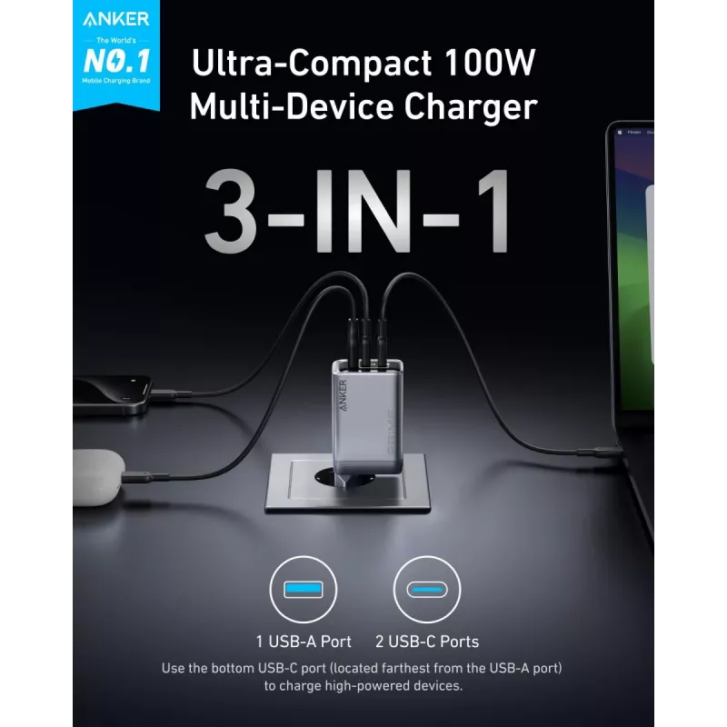 Mobiliojo įrenginio įkroviklis Anker A2688341 Universal Black AC Indoor 110-240V 1 USB 2.0 2 USB-C