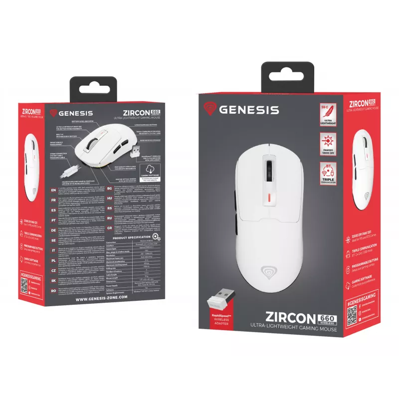 GENESIS Zircon 660 pelė žaidimams Dešiniarankiams RF belaidė + Bluetooth + USB-A optinė 12000 DPI