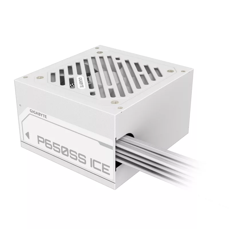 GIGABYTE P650SS ICE 650W maitinimo blokas – PCIe 5.0, 80 PLUS Silver, 120 mm ventiliatorius, ATX 3.0, baltas