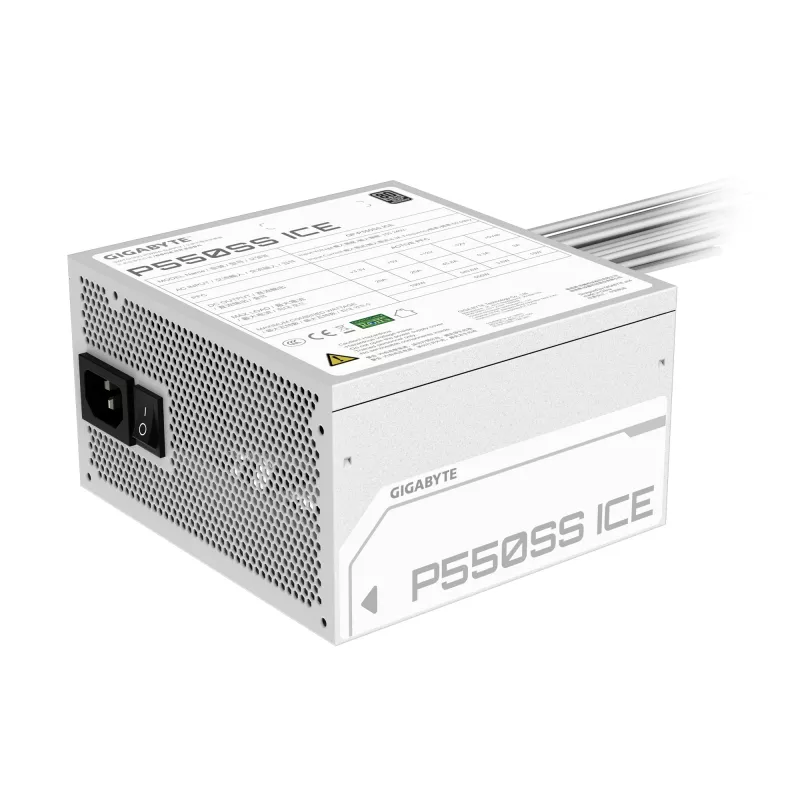 GIGABYTE P550SS ICE maitinimo blokas – PCIe 5.0, 80 PLUS Silver, 120 mm ventiliatorius, ATX 3.0 suderinamas, EU kištukas