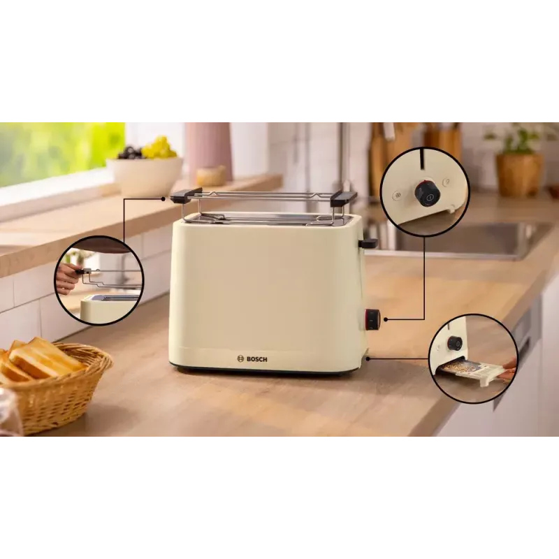 Skrudintuvas Bosch Compact TAT3M127 – 2 plyšiai, smėlio spalvos plastikinis korpusas, kompaktiškas dizainas