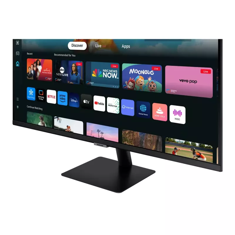 27 colių Samsung M50D monitorius – Full HD (1920×1080), VA LED, 4 ms, 178° žiūrėjimo kampas, įmontuoti garsiakalbiai, USB šakotuvas, VESA, juodas