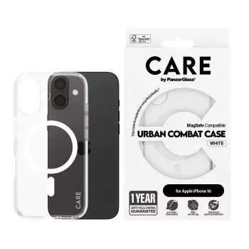 PanzerGlass CARE™ by ® Urban Combat Dėklas Skaidrus su Balta MagSafe iPhone 16