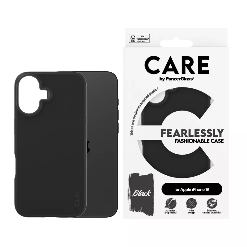 PanzerGlass CARE by Fashionable Case Black iPhone 16 permatomas dėklas