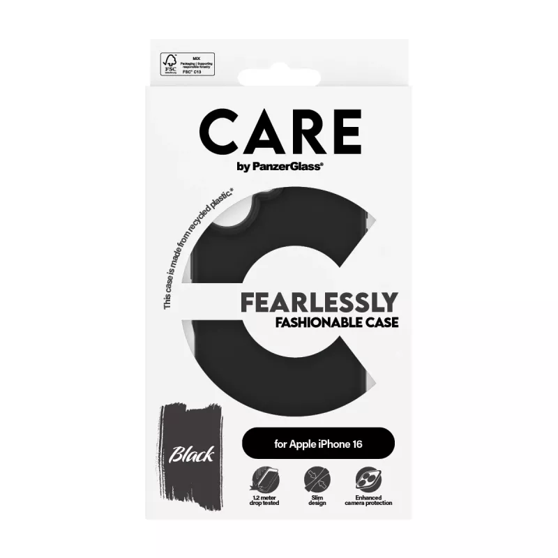 PanzerGlass CARE by Fashionable Case Black iPhone 16 permatomas dėklas