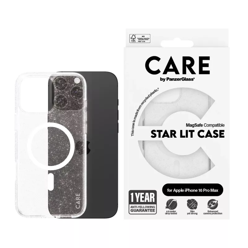 PanzerGlass CARE™ by ® Urban Combat Case Star Lit baltas su MagSafe, skirtas iPhone 16 Pro Max