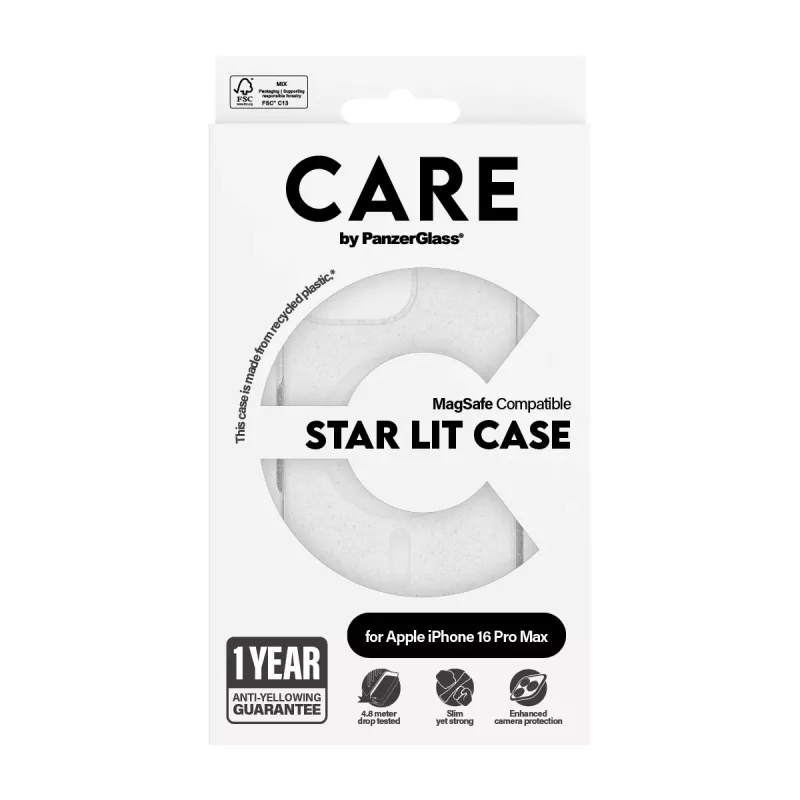 PanzerGlass CARE™ by ® Urban Combat Case Star Lit baltas su MagSafe, skirtas iPhone 16 Pro Max