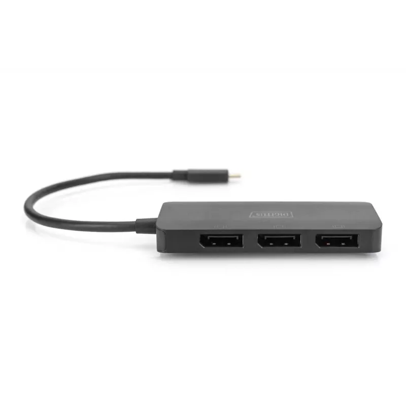 Digitus DS-45334 3 prievadų MST vaizdo šakotuvas, USB-C į 3x DisplayPort, juodas