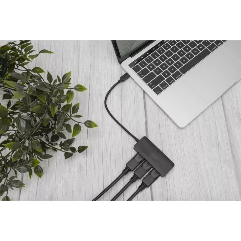 Digitus DS-45334 3 prievadų MST vaizdo šakotuvas, USB-C į 3x DisplayPort, juodas