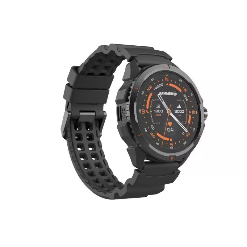 Išmanusis laikrodis Hammer Watch 2 juodas – 1,5 colio AMOLED, GPS, atsparus vandeniui, širdies ritmo stebėjimas, kūno rengybos sekimas