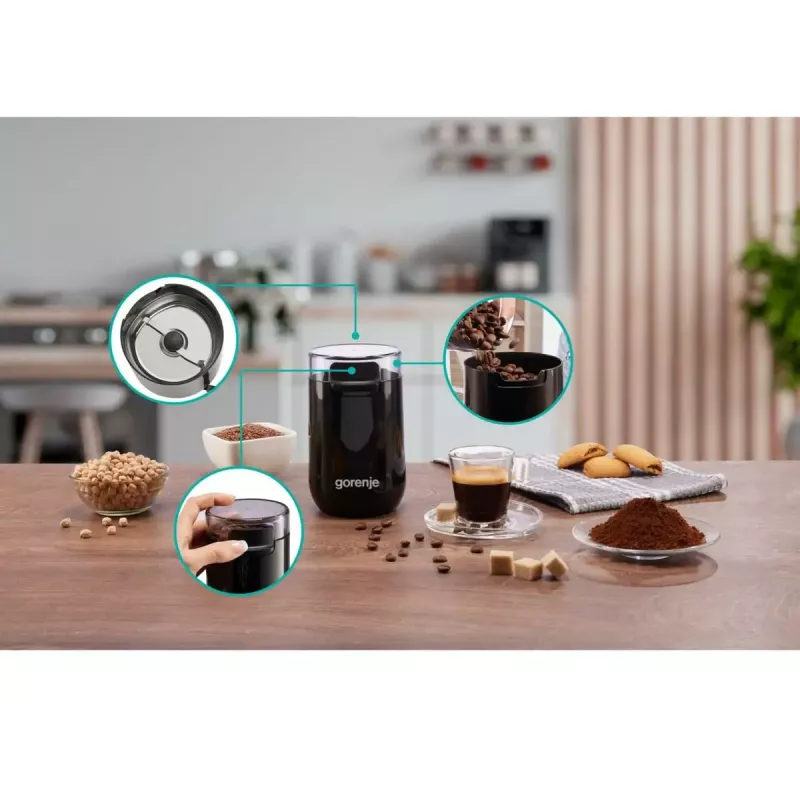 Kavos malūnėlis Gorenje SMK150SB – 150 W, 45 g talpa, nerūdijančio plieno peiliukai, juoda