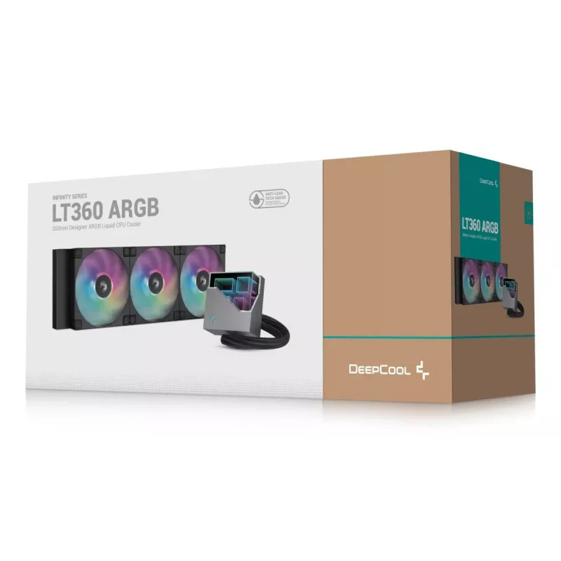 DeepCool LT360 ARGB R-LT360-BKAMNC-G-1 procesoriaus skysčio aušinimo sistema „viskas viename“, 360 mm radiatorius, 3x 120 mm ventiliatoriai, 600-2400 RPM, 72,04 CFM, LGA1851/LGA1700/LGA1200/AM5/AM4, juoda