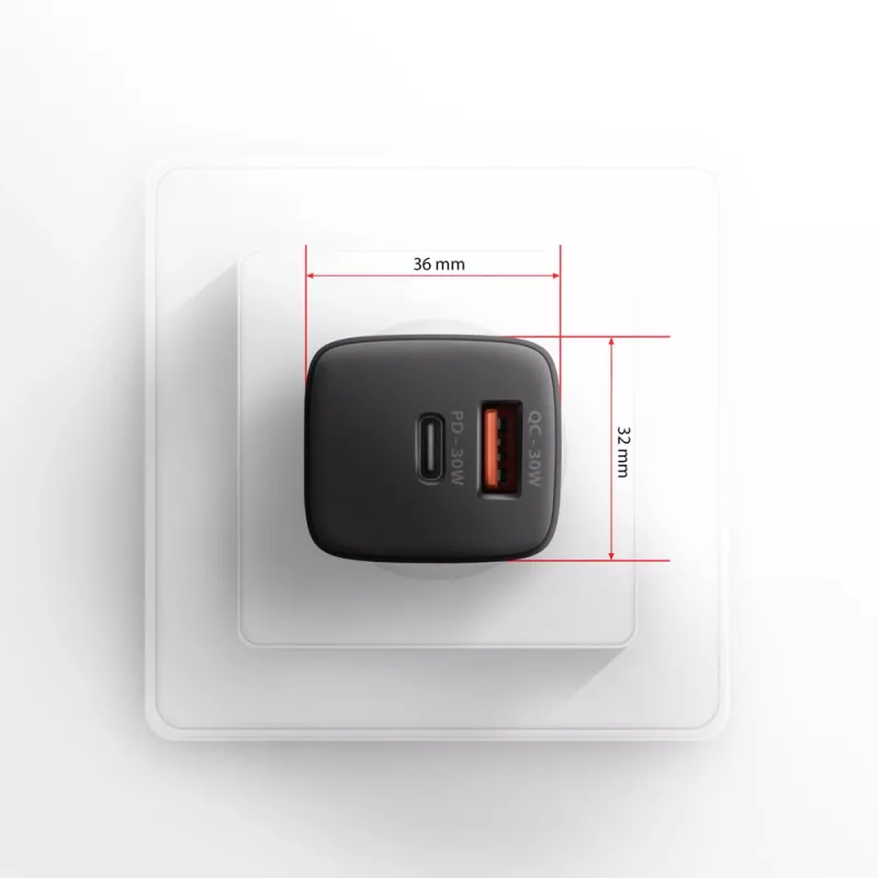 Sieninis įkroviklis Axagon ACU-PQ30 PD3.0 & QC4+ 2x išėjimai 30W