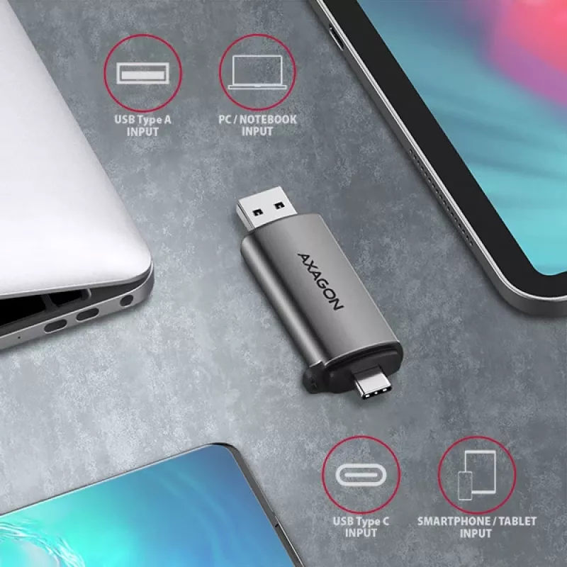 Axagon CRE-SAC SuperSpeed USB-C+USB-A kortelių skaitytuvas 5 Gbps