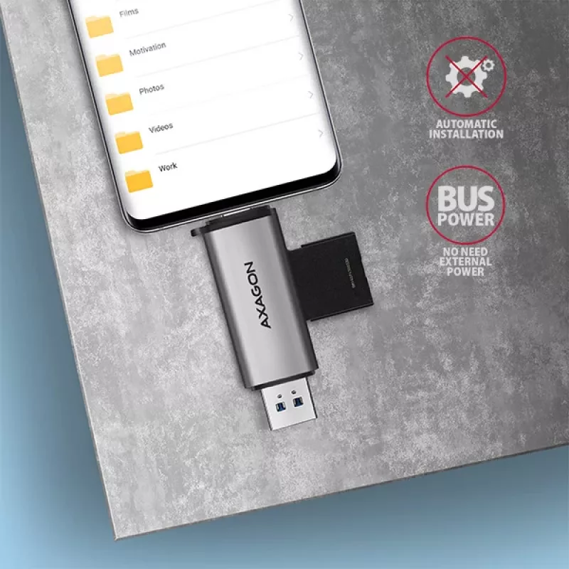 Axagon CRE-SAC SuperSpeed USB-C+USB-A kortelių skaitytuvas 5 Gbps