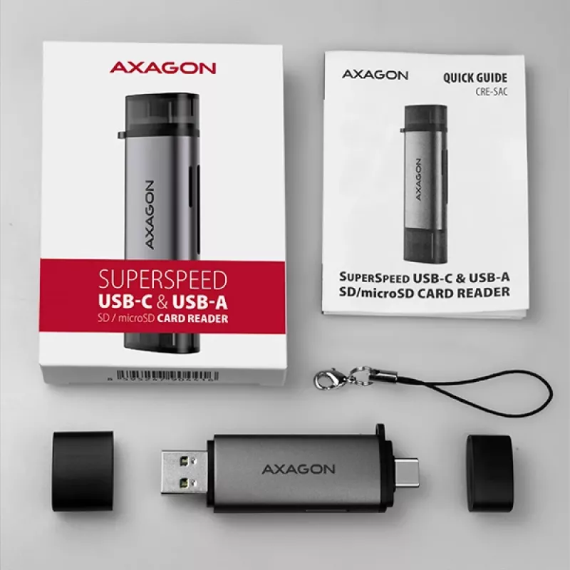 Axagon CRE-SAC SuperSpeed USB-C+USB-A kortelių skaitytuvas 5 Gbps