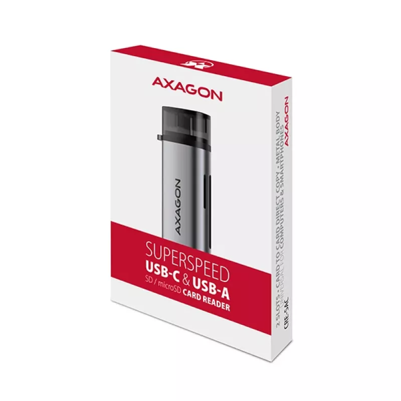 Axagon CRE-SAC SuperSpeed USB-C+USB-A kortelių skaitytuvas 5 Gbps