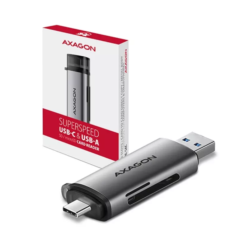Axagon CRE-SAC SuperSpeed USB-C+USB-A kortelių skaitytuvas 5 Gbps