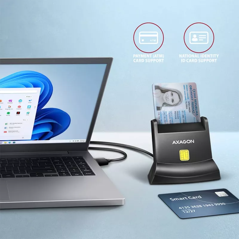 Axagon CRE-SM4N stalinis kontaktinis kortelių skaitytuvas USB 2.0, juodas