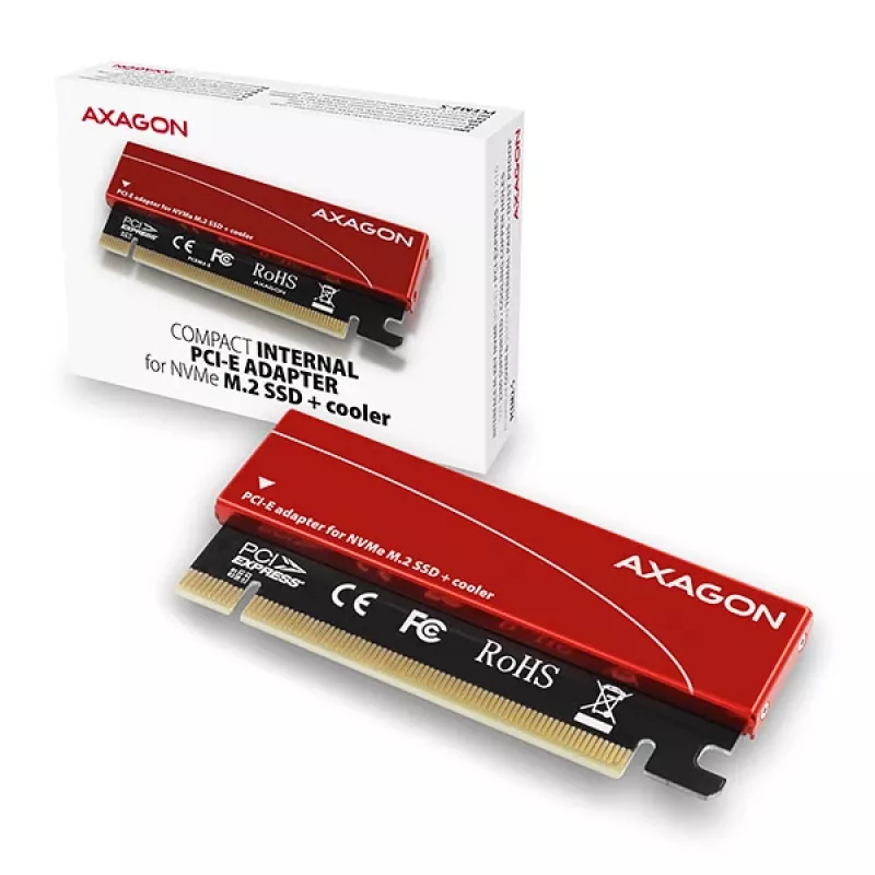 Axagon PCEM2-S PCIe x16 – M.2 NVMe M-rakto adapteris su pasyviu aliumininiu radiatoriumi