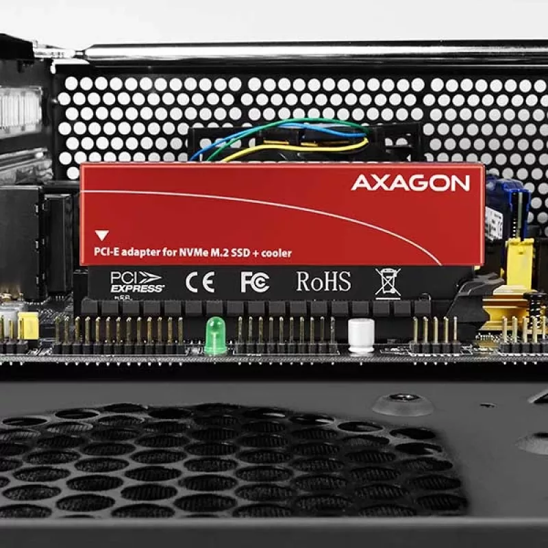 Axagon PCEM2-S PCIe x16 – M.2 NVMe M-rakto adapteris su pasyviu aliumininiu radiatoriumi