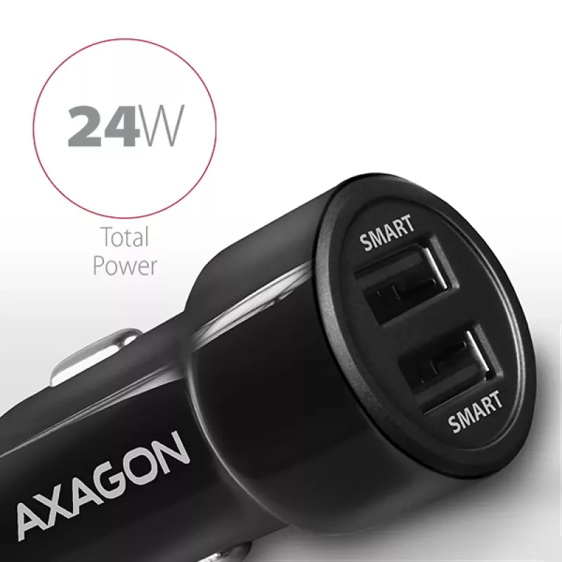 Automobilinis įkroviklis Axagon PWC-5V5 SMART 24W, 2x USB-A, 5V/2.4A + 5V/2.4A