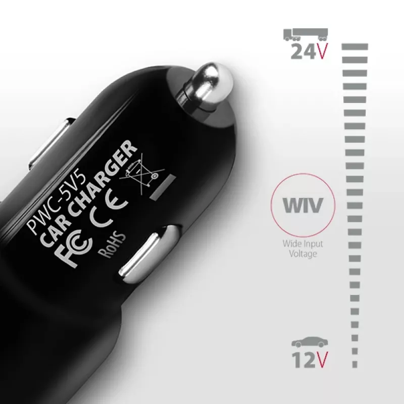 Automobilinis įkroviklis Axagon PWC-5V5 SMART 24W, 2x USB-A, 5V/2.4A + 5V/2.4A