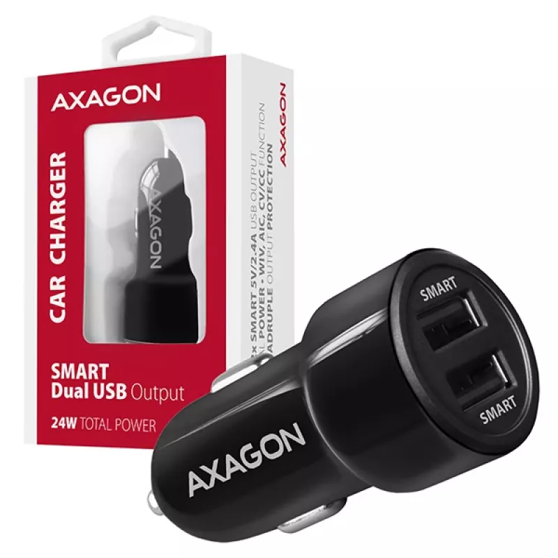 Automobilinis įkroviklis Axagon PWC-5V5 SMART 24W, 2x USB-A, 5V/2.4A + 5V/2.4A
