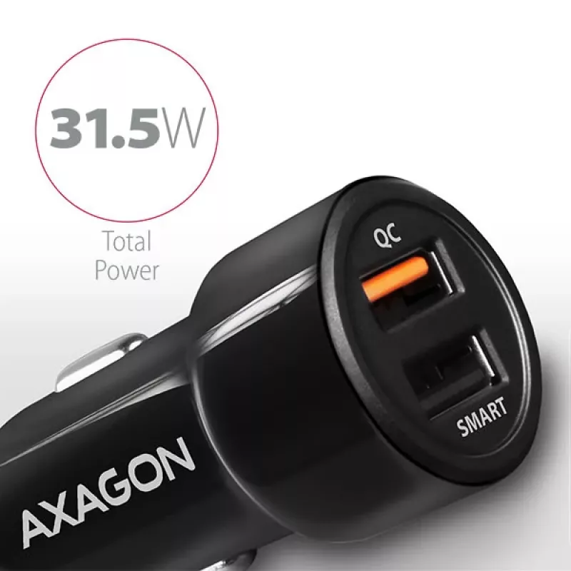 Automobilinis USB įkroviklis Axagon PWC-QC5, 31.5W, QC 3.0, SMART, juodas