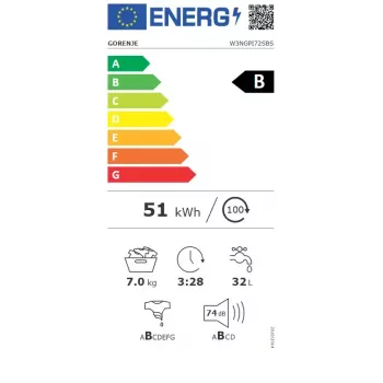Skalbimo mašina Gorenje W3NGPI72SBS priekinė 7 kg, 1200 aps./min., LCD, garai, 59,5×43,5 cm, energijos klasė B