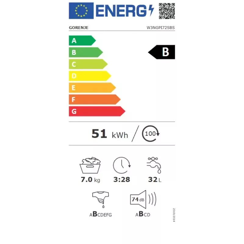 Skalbimo mašina Gorenje W3NGPI72SBS priekinė 7 kg, 1200 aps./min., LCD, garai, 59,5×43,5 cm, energijos klasė B