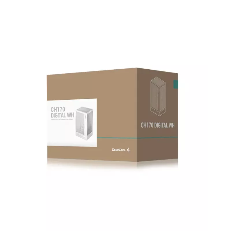 DeepCool CH170 Digital R-CH170-WHNPI0D-G-1 Mini-ITX Mini Tower PC korpusas, be maitinimo šaltinio, 2x USB 3.0, USB-C, baltas