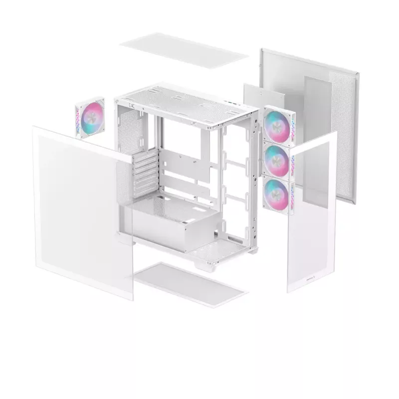 PC korpusas DeepCool CG580 4F WH Midi Tower ATX/Micro ATX/ITX, grūdintas stiklas, 3×120 mm + galinis 120 mm ventiliatoriai, baltas