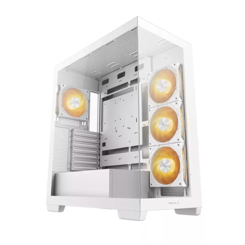 PC korpusas DeepCool CG580 4F WH Midi Tower ATX/Micro ATX/ITX, grūdintas stiklas, 3×120 mm + galinis 120 mm ventiliatoriai, baltas