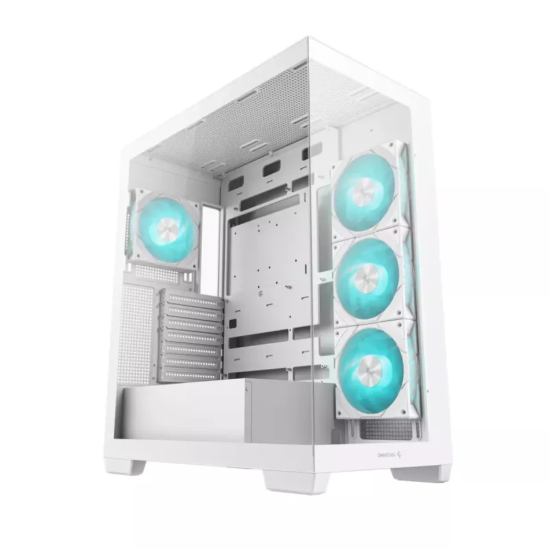 PC korpusas DeepCool CG580 4F WH Midi Tower ATX/Micro ATX/ITX, grūdintas stiklas, 3×120 mm + galinis 120 mm ventiliatoriai, baltas