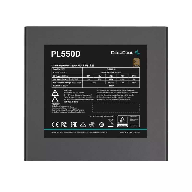 Maitinimo blokas DeepCool PL550D 550W ATX 3.0 80 PLUS Bronze, 120mm ventiliatorius, nemodulinis, 6 SATA, 3x 6+2 PCIe