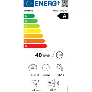 Gorenje WPNEI82A1SWIFI skalbimo mašina, pakrovimas iš priekio, 8 kg, 1200 RPM, balta